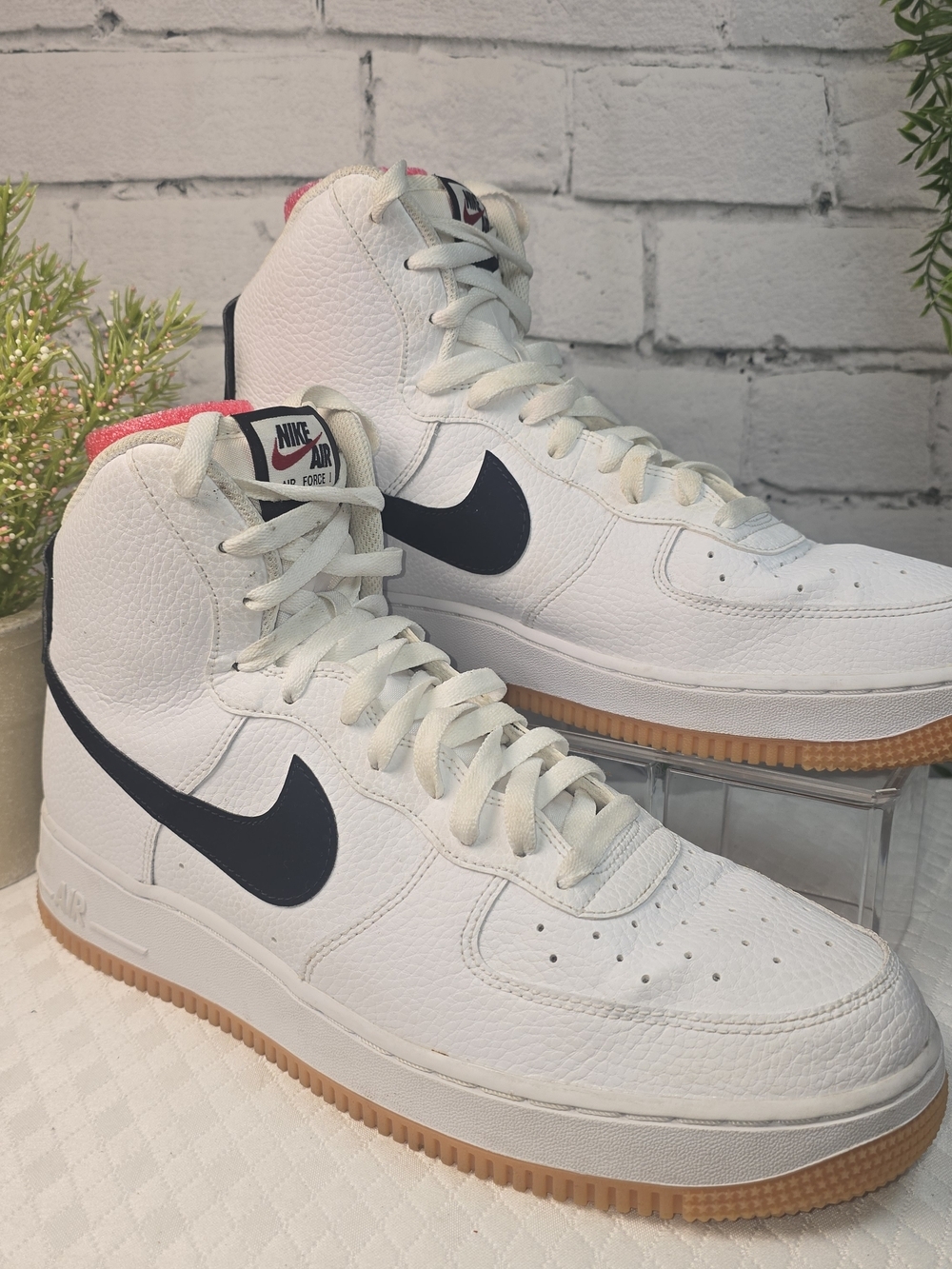 NIKE AIR FORCE 1 HIGH TOP SNEAKERS WHITE WITH BLACK SWOOSH MENS 12